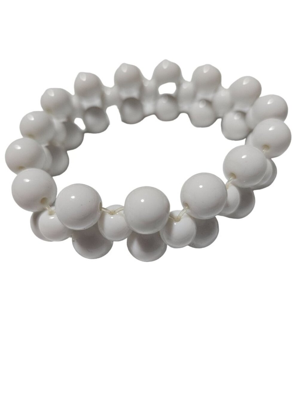 Vintage White Knotted Beads Bracelet Stacked Stretch Retro 50s 60s Fashion Women